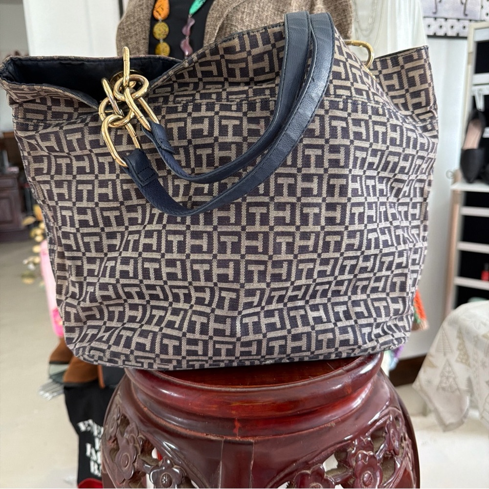 Tommy Hilfiger Brown and Black Monogram Tote